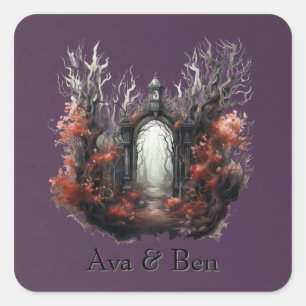 Gothic Purple Fairytale Fall Wedding Square Sticker