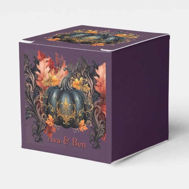 Gothic Purple Fairytale Pumpkin Fall Wedding Favour Box (Front Side)