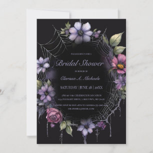 Gothic Purple Floral Spider Web Bridal Shower Invitation