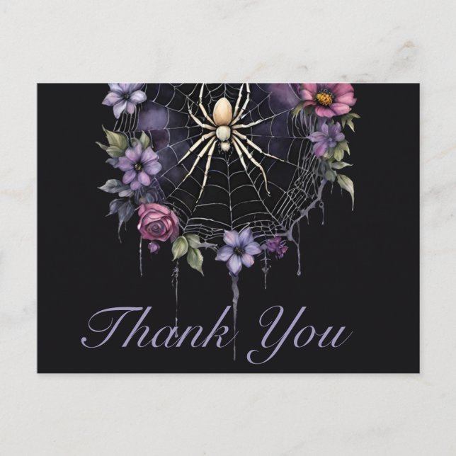 Gothic Purple Floral Spiderweb Thank You Postcard (Front)
