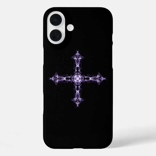 Gothic Purple Fractal Cross Case-Mate iPhone Case (Back)