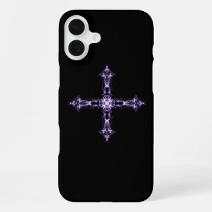Gothic Purple Fractal Cross iPhone 16 Plus Case