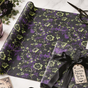 Gothic Purple & Green Botanical Floral Wrapping Paper