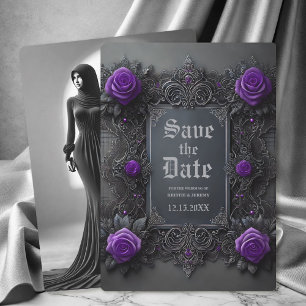 Gothic Purple Grey Floral Photo Save the Date