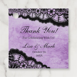 Gothic Purple Grunge Black Lace Wedding Favour Tags