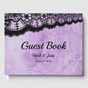 Gothic Purple Grunge Black Lace Wedding Guest Book