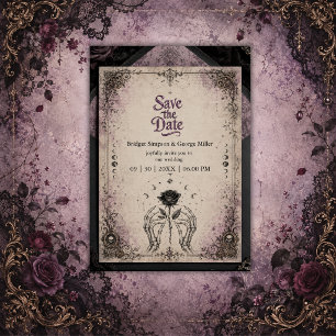 Gothic Purple Mediaeval Rose Skull Moon Wedding Invitation