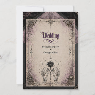 Gothic Purple Mediaeval Rose Skull Moon Wedding Invitation