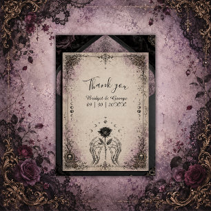 Gothic Purple Mediaeval Rose Skull Moon Wedding Thank You Card