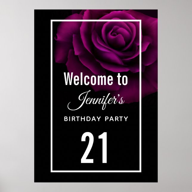 Gothic Purple-Red Rose Flower Birthday Welcome Poster (Front)