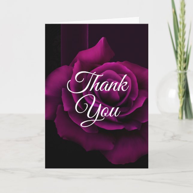 Gothic Purple-Red Rose Flower Party Thank You Card (Front)