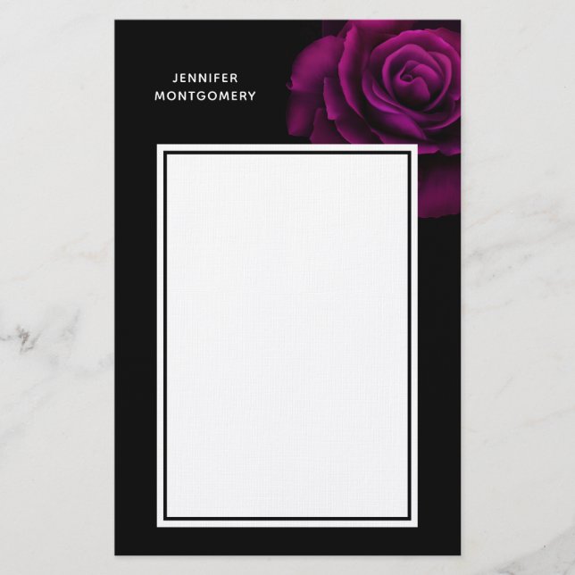 Gothic Purple-Red Rose Flower Stationery (Front)