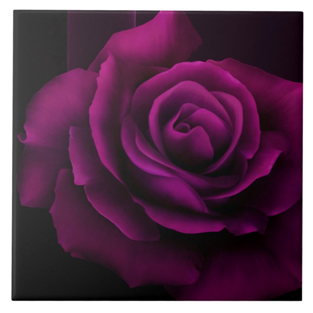 Gothic Purple-Red Rose Flower Tile (Front)