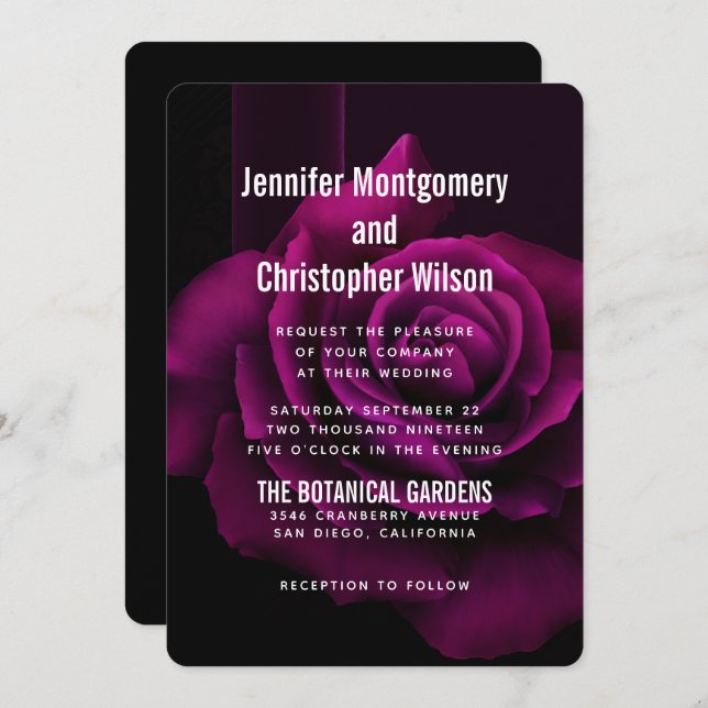 Gothic Purple-Red Rose Flower Wedding Invitation (Front/Back)