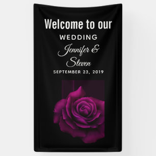 Gothic Purple-Red Rose Flower Wedding Welcome Banner