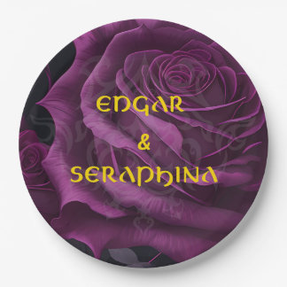 Gothic Purple Rose Black Gold Paper Plate