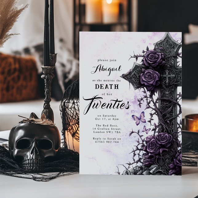 Gothic Purple Rose | Death To Your Twenties Invitation (Creator Uploaded)