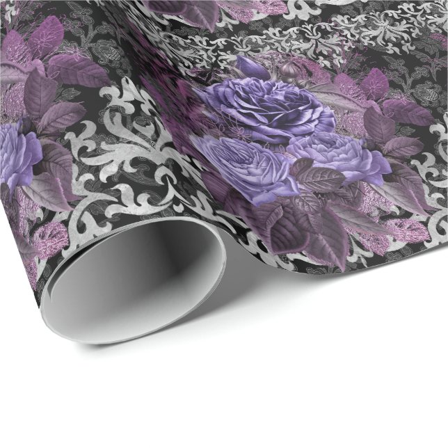 Gothic Purple Roses Wrapping Paper (Roll Corner)