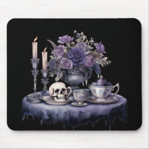 GOTHIC PURPLE TEA SERVICE WITH VASE OF FLOWERS MOUSE PAD