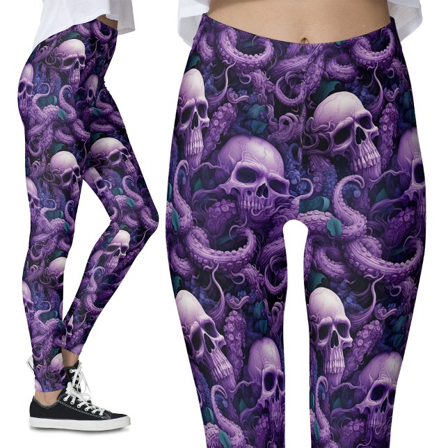 Gothic Purple Tentacles and Skulls Ocean Octopus Leggings (Creator Uploaded)
