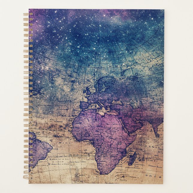 Gothic Purple Vintage Celestial Map Planner (Front)