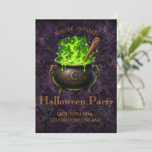 Gothic Purple Witch Cauldron Halloween Party Invit Invitation