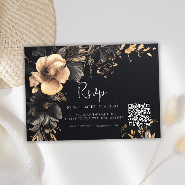 Gothic QR Code Floral Wedding RSVP Card (Gothic QR Code Floral Wedding RSVP Card)