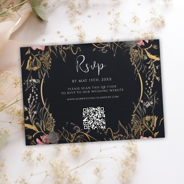 Gothic QR Code Skull Floral Wedding RSVP Card (Gothic QR Code Skull Floral Wedding RSVP Card)
