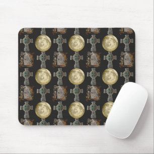 Gothic R.I.P. Headstone Celtic Cross Full Moon Art Mouse Pad