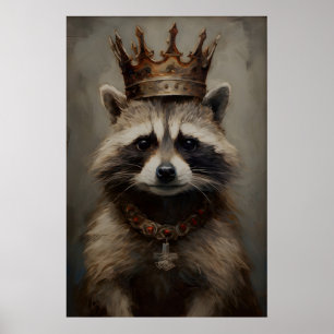 Gothic Racoon King Vintage Poster, Art Poster