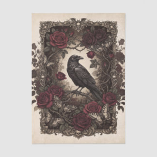 Gothic Raven and Red Roses Vintage Frame Design Tissue Paper