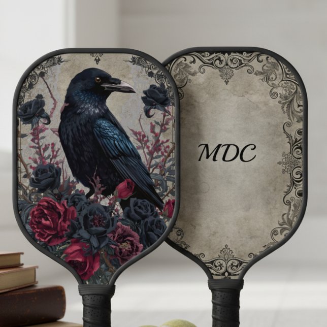 Gothic Raven and Roses Pickleball Paddle (Gothic raven Pickleball paddle)