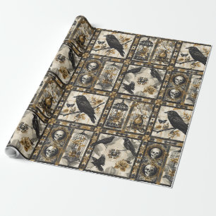 Gothic Raven and Skull Victorian Romance Print Wrapping Paper