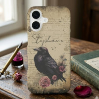 Gothic Raven and Vintage Floral Script