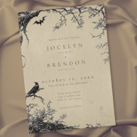 Gothic Raven Bat Tree Engraving Black Tan Wedding