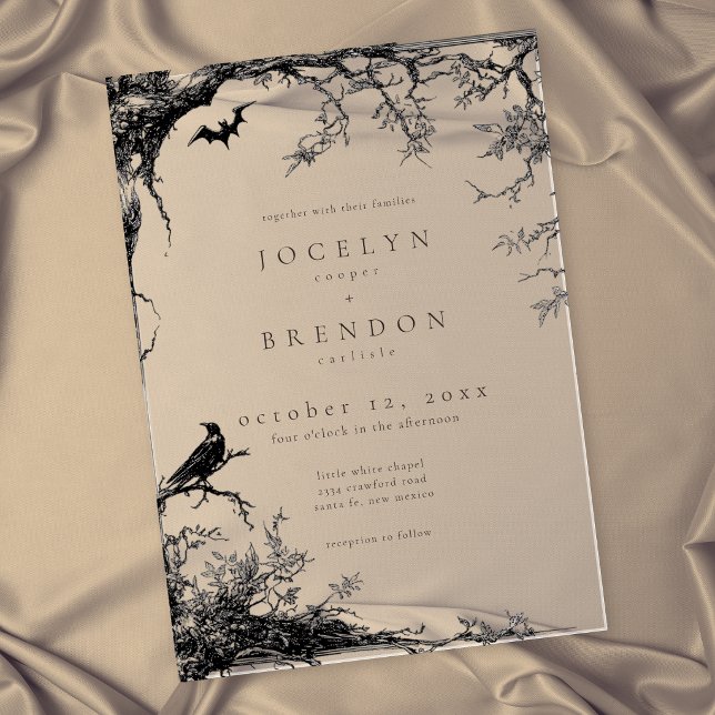 Gothic Raven Bat Tree Engraving Black Wedding Acrylic Invitations (Creator Uploaded)