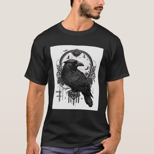 Gothic Raven Bird with Wiccan and Occult Symbols G T-Shirt (Front)