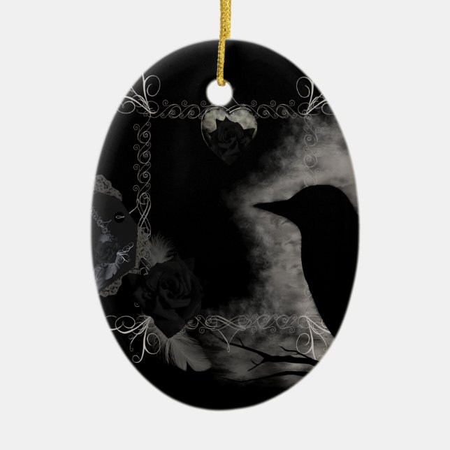 Gothic Raven Black Roses Ornament (Front)