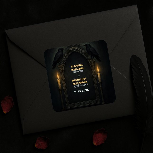 Gothic Raven Candlelight Arch Wedding  Square Sticker (Creator Uploaded)