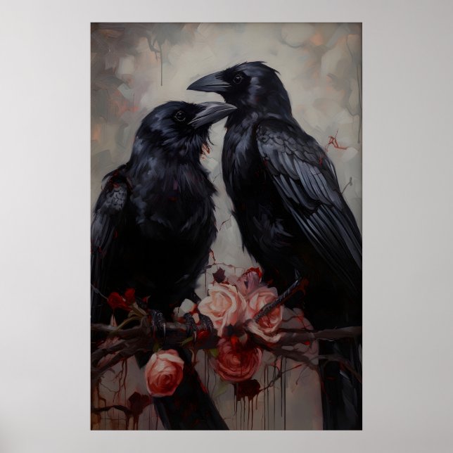 Gothic Raven Couple Art Print Victorian Crow (Front)
