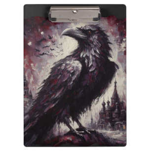 Gothic Raven Crow Bird Painting Black Grey Clipboard