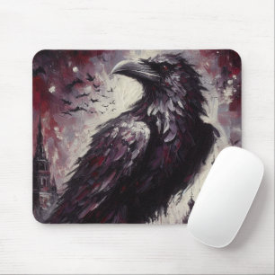 Gothic Raven Crow Bird Painting Black Grey Mouse Pad