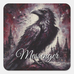 Gothic Raven Crow Bird Painting Black Red Art Square Sticker
