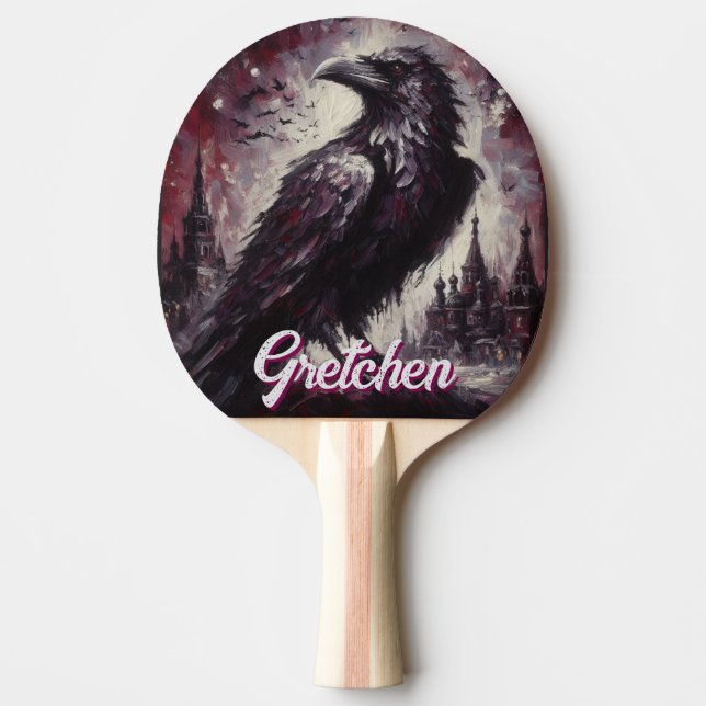 Gothic Raven Crow Bird Painting Personalised Ping Pong Paddle (Front)