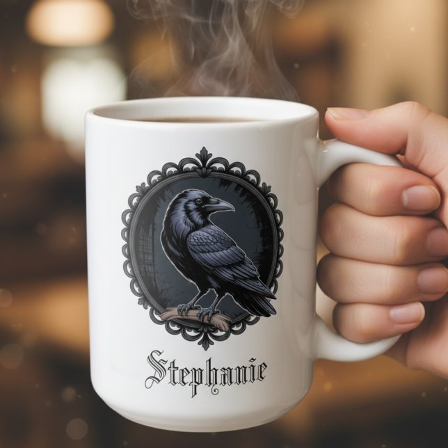 Gothic Raven Dark Academia Coffee Mug (Dual sided gothic raven personalized coffee mug)