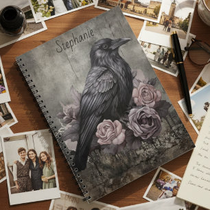 Gothic Raven Dark Academia Floral Notebook