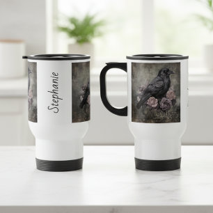 Gothic Raven Dark Academia Floral Travel Mug