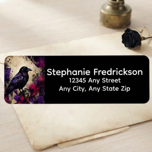 Gothic Raven Dark Academia Return Address (Gothic raven return address label for dark academia stationery and witchy snail mail)