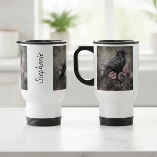 Gothic Raven Dark Floral Travel Mug