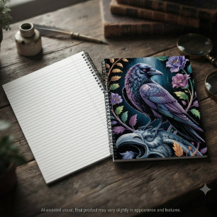 Gothic Raven Floral Dark Academia Gift Notebook